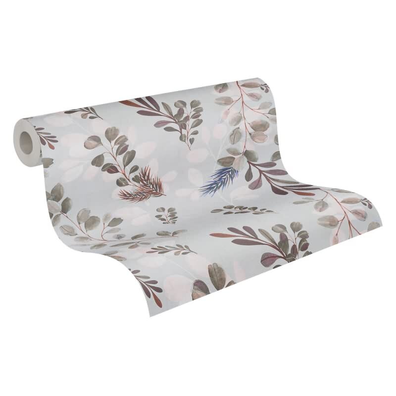 Pflanzen-Tapete Aquarelloptik Grau Rosa - Botanische livingwalls Vliestapete Beere Akzent (782212)