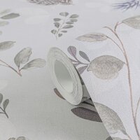 Pflanzen-Tapete Aquarelloptik Grau Rosa - Botanische...