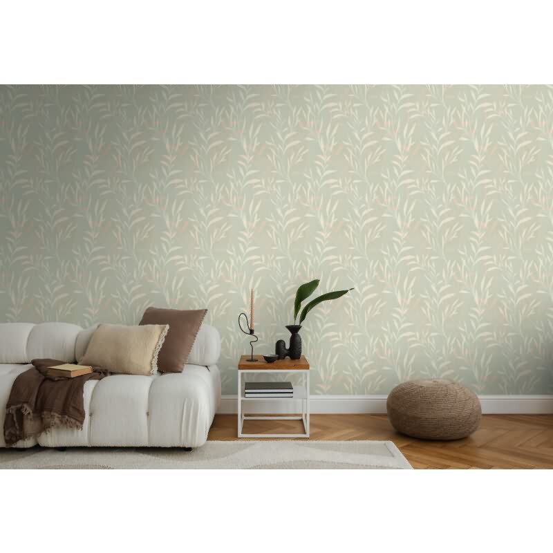 Zweige-Tapete Salbeigrün Rosa - Zarte Pflanzenmotive - livingwalls Vliestapete modern (782221)