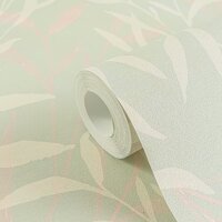 Zweige-Tapete Salbeigr&uuml;n Rosa - Zarte Pflanzenmotive...