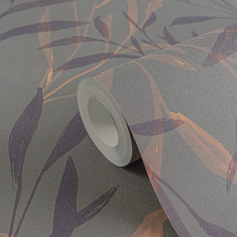 Zweige-Tapete Anthrazit Kupfer - Elegante Pflanzenmotive - livingwalls Vliestapete modern (782222)