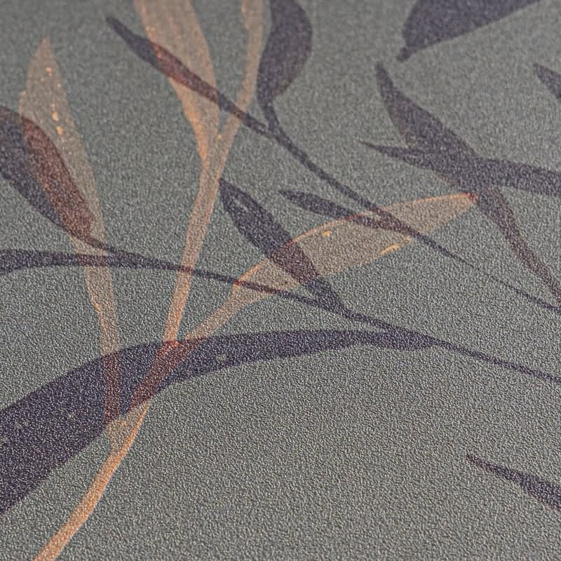 Zweige-Tapete Anthrazit Kupfer - Elegante Pflanzenmotive - livingwalls Vliestapete modern (782222)