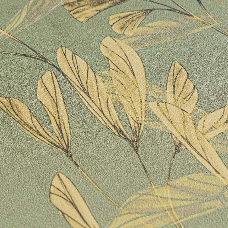 782231 Ginkgo-Tapete Grün Gold Blättermuster Botanical Vliestapete Naturmotiv livingwalls