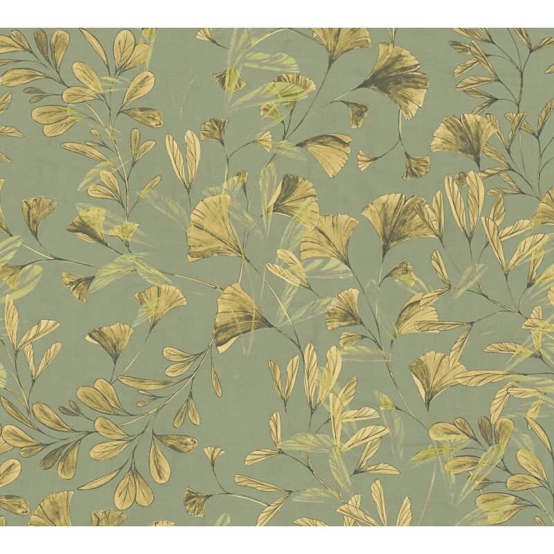 782231 Ginkgo-Tapete Grün Gold Blättermuster Botanical Vliestapete Naturmotiv livingwalls