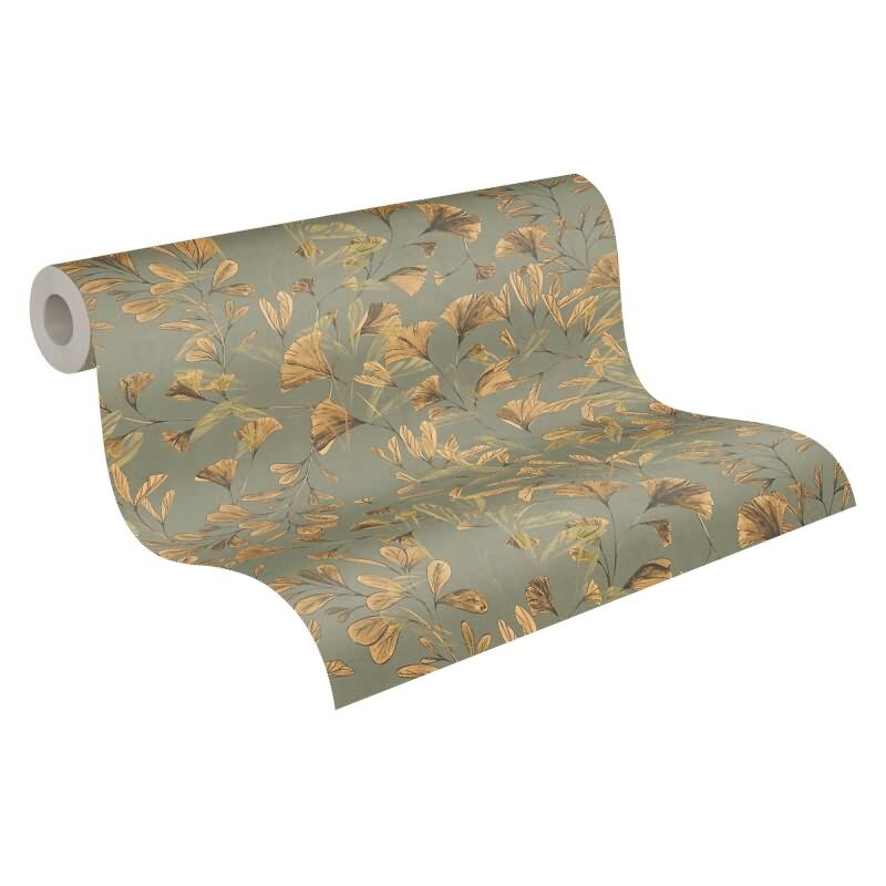 782231 Ginkgo-Tapete Grün Gold Blättermuster Botanical Vliestapete Naturmotiv livingwalls