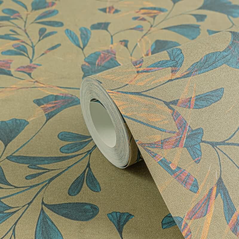 Ginkgo-Tapete Petrolblau Oliv - Moderne Blätter-Tapete - livingwalls Vliestapete mit Struktur (782232)