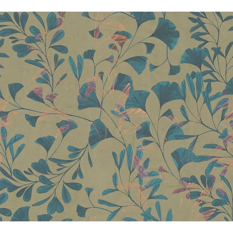 Ginkgo-Tapete Petrolblau Oliv - Moderne Blätter-Tapete - livingwalls Vliestapete mit Struktur (782232)