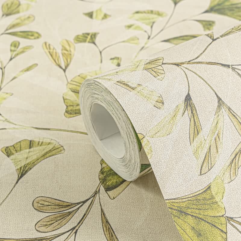 Ginkgo-Tapete Naturfarben Beige - Filigranes Blättermuster - livingwalls Vliestapete botanisch (782233)