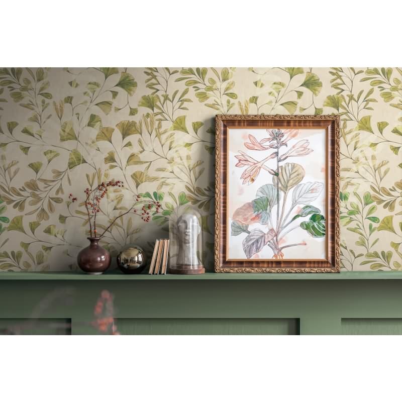 Ginkgo-Tapete Naturfarben Beige - Filigranes Blättermuster - livingwalls Vliestapete botanisch (782233)