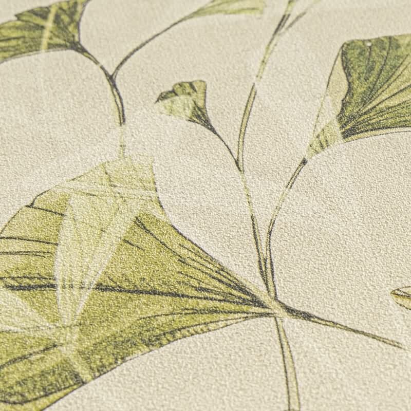Ginkgo-Tapete Naturfarben Beige - Filigranes Blättermuster - livingwalls Vliestapete botanisch (782233)