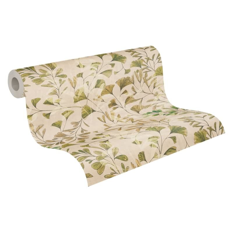 Ginkgo-Tapete Naturfarben Beige - Filigranes Blättermuster - livingwalls Vliestapete botanisch (782233)