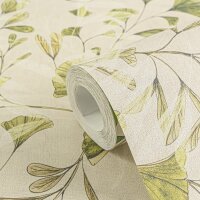 Ginkgo-Tapete Naturfarben Beige - Filigranes...