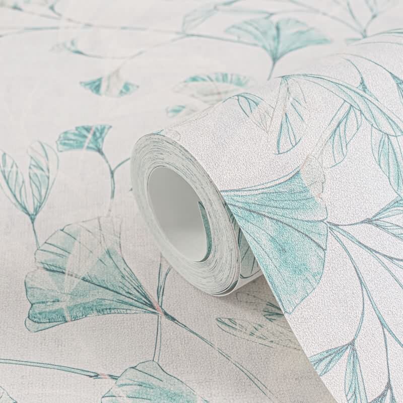 Ginkgo-Tapete Weiß Türkis - Filigrane Blätter-Tapete - livingwalls Vliestapete botanisch (782234)
