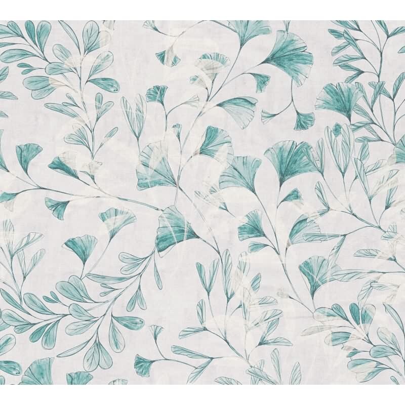 Ginkgo-Tapete Weiß Türkis - Filigrane Blätter-Tapete - livingwalls Vliestapete botanisch (782234)