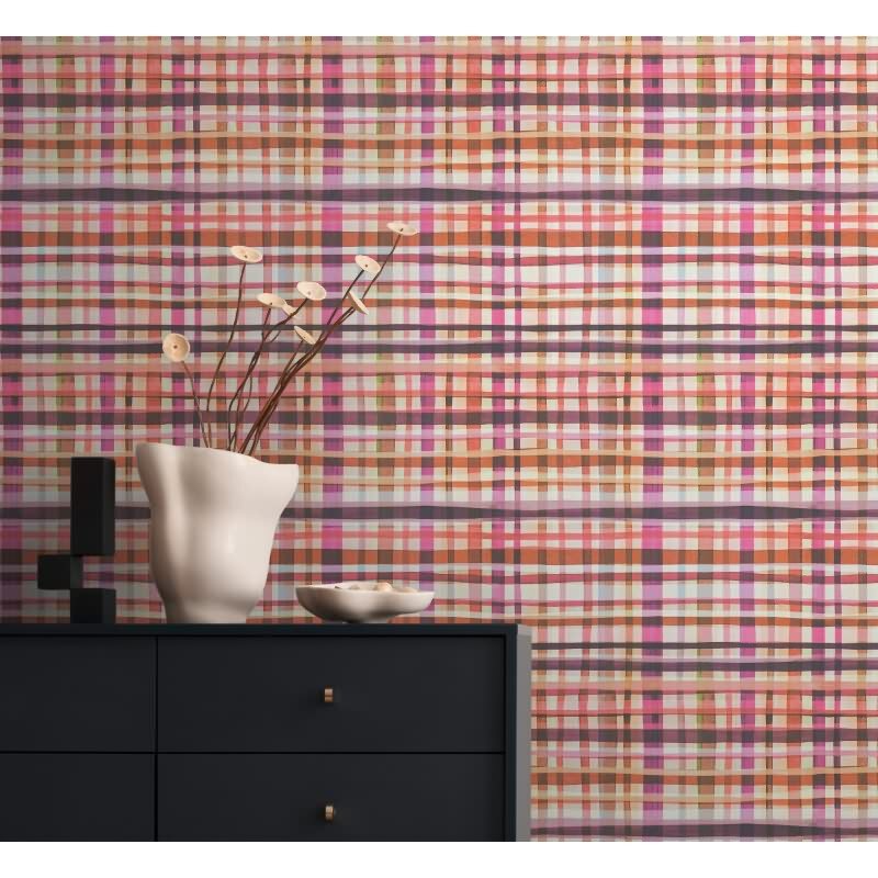 Karo-Tapete Rosa Orange - Buntes Karomuster modern - livingwalls Vliestapete verspielt (782241)
