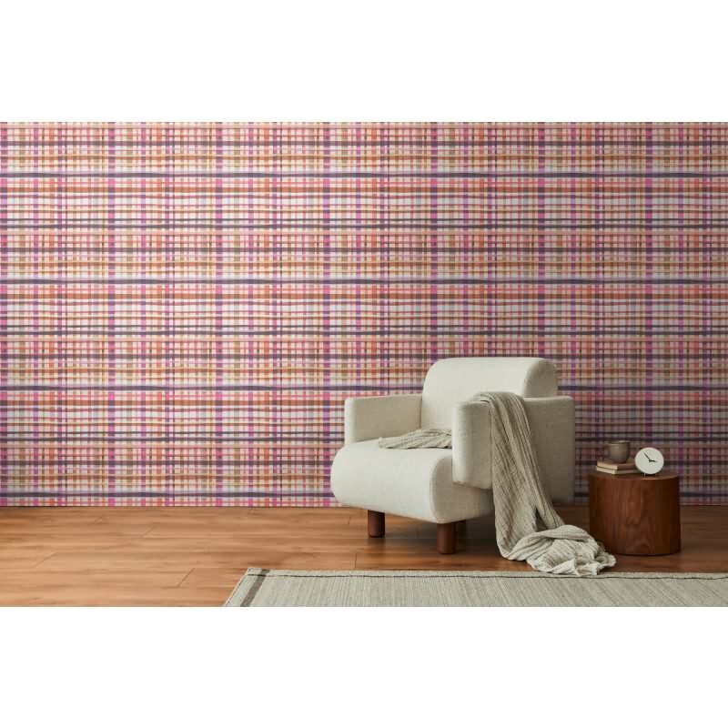 Karo-Tapete Rosa Orange - Buntes Karomuster modern - livingwalls Vliestapete verspielt (782241)