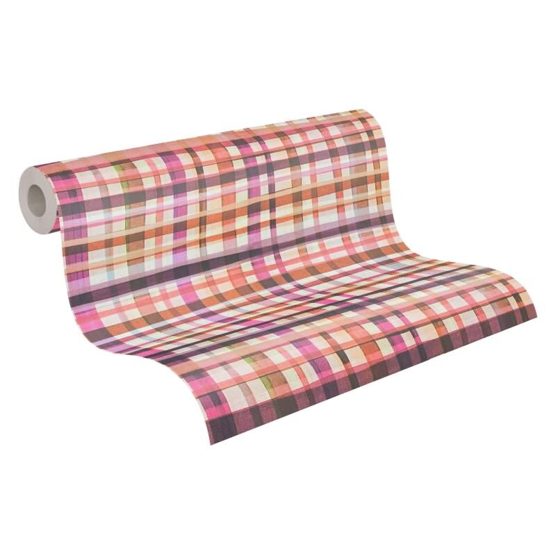 Karo-Tapete Rosa Orange - Buntes Karomuster modern - livingwalls Vliestapete verspielt (782241)