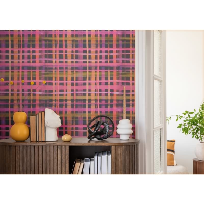 Karo-Tapete Lila Pink Orange - Modernes Karomuster - livingwalls Vliestapete bunt & kräftig (782242)