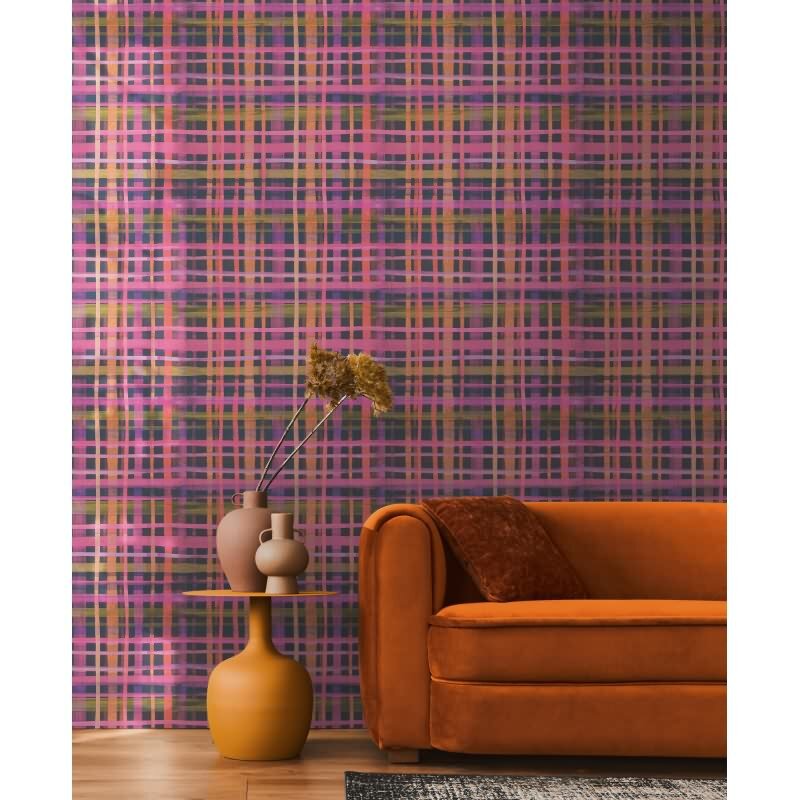 Karo-Tapete Lila Pink Orange - Modernes Karomuster - livingwalls Vliestapete bunt & kräftig (782242)