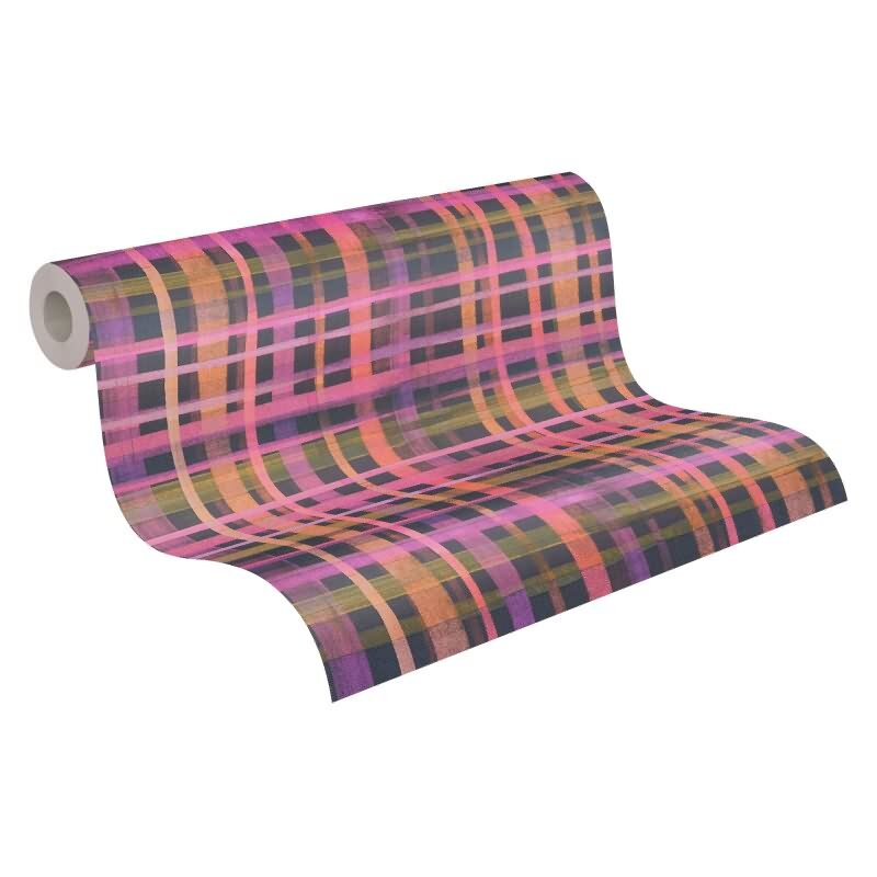 Karo-Tapete Lila Pink Orange - Modernes Karomuster - livingwalls Vliestapete bunt & kräftig (782242)