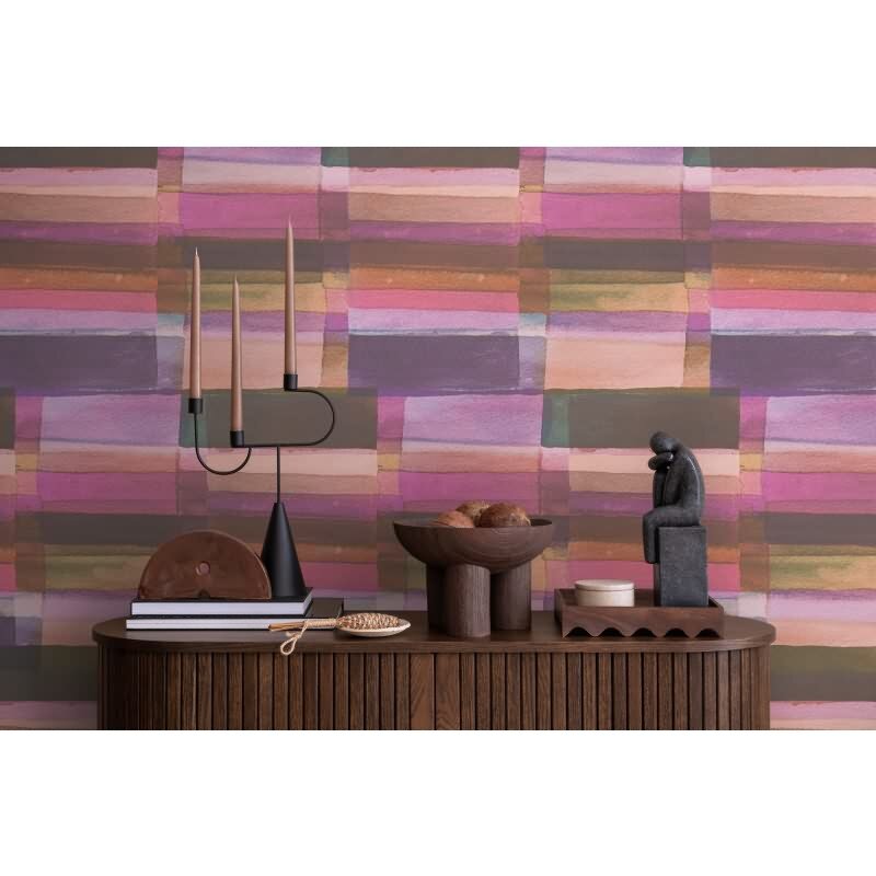 Aquarell-Tapete Rosa Violett Bunt - Künstlerische Kacheloptik - livingwalls Vliestapete modern (782251)