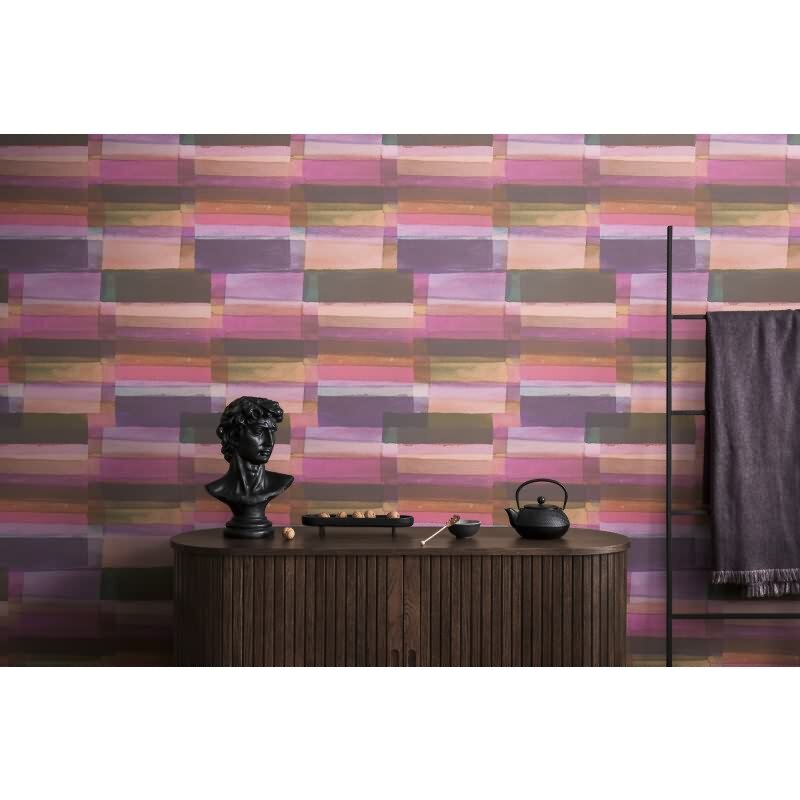 Aquarell-Tapete Rosa Violett Bunt - Künstlerische Kacheloptik - livingwalls Vliestapete modern (782251)
