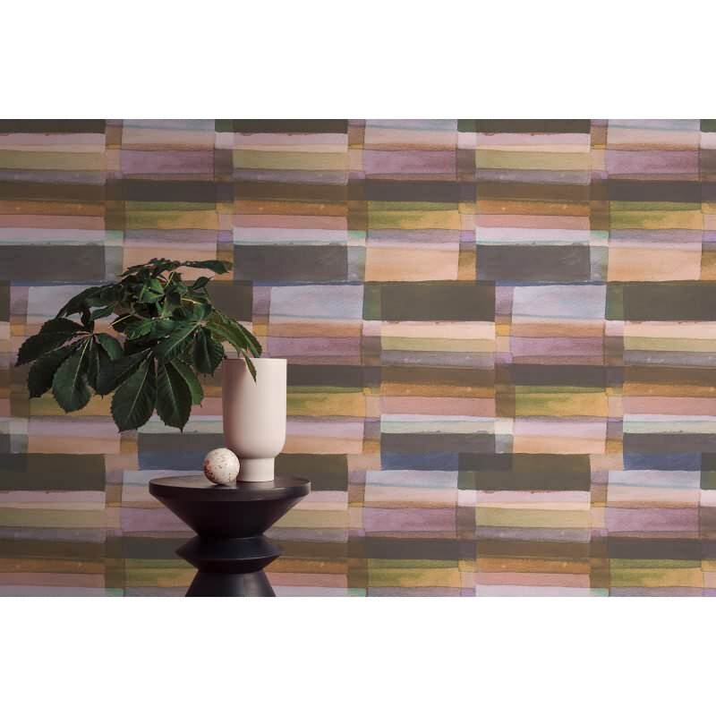 Aquarell-Tapete Braun Grün Violett - Künstlerische Kacheloptik - livingwalls Vliestapete modern (782252)