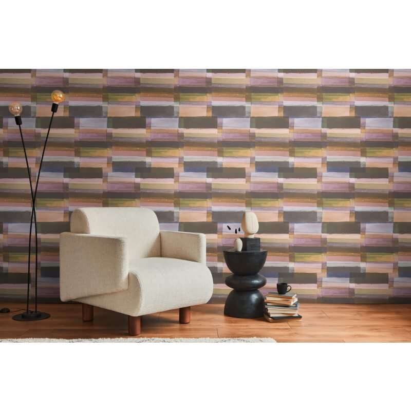 Aquarell-Tapete Braun Grün Violett - Künstlerische Kacheloptik - livingwalls Vliestapete modern (782252)