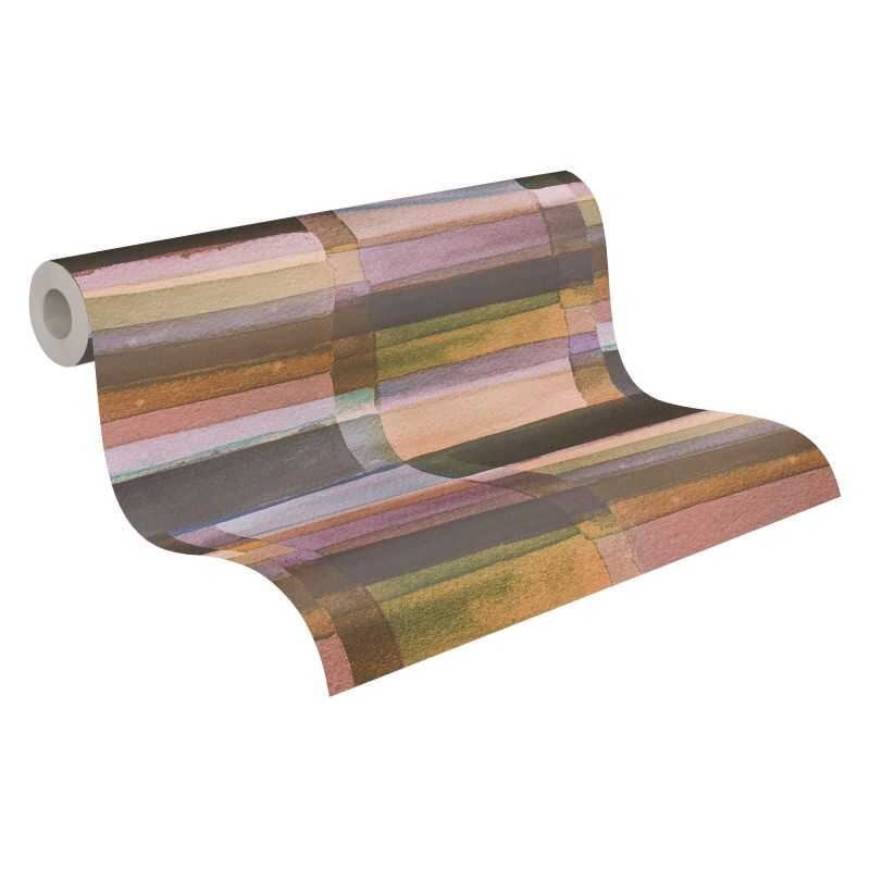 Aquarell-Tapete Braun Grün Violett - Künstlerische Kacheloptik - livingwalls Vliestapete modern (782252)