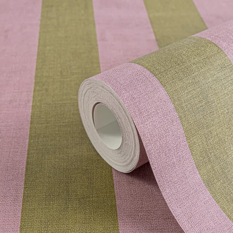 Streifen-Tapete Altrosa Oliv - Breite Blockstreifen - livingwalls Vliestapete modern & retro (782261)