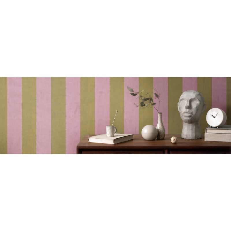 Streifen-Tapete Altrosa Oliv - Breite Blockstreifen - livingwalls Vliestapete modern & retro (782261)