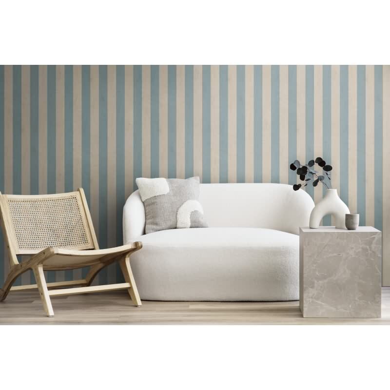 Streifen-Tapete Hellblau Beige - Klassische Blockstreifen - livingwalls Vliestapete maritim (782263)