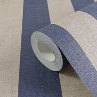 Streifen-Tapete Dunkelblau Beige - Klassisches...