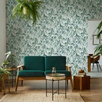 Vliestapete Bl&auml;tter Floral Natur matt in Gr&uuml;n...