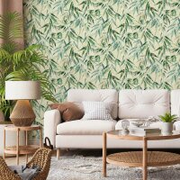 Vliestapete Bl&auml;tter Floral Natur matt in Gelb...