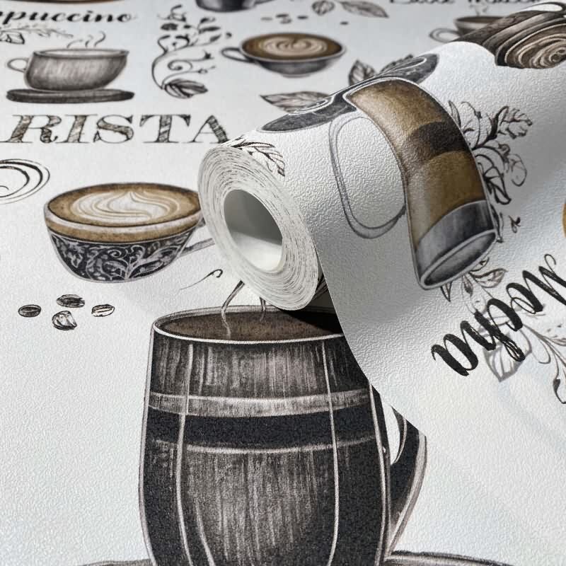 Vliestapete Kaffe, Küchenmotiv Grafisch Modern matt in Weiß Novamur (89043)