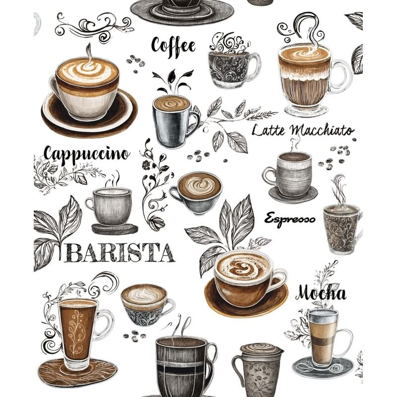 Vliestapete Kaffe, Küchenmotiv Grafisch Modern matt in Weiß Novamur (89043)