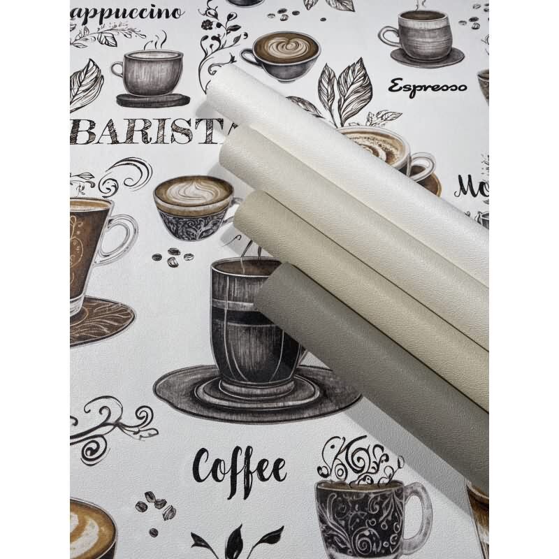 Vliestapete Kaffe, Küchenmotiv Grafisch Modern matt in Weiß Novamur (89043)