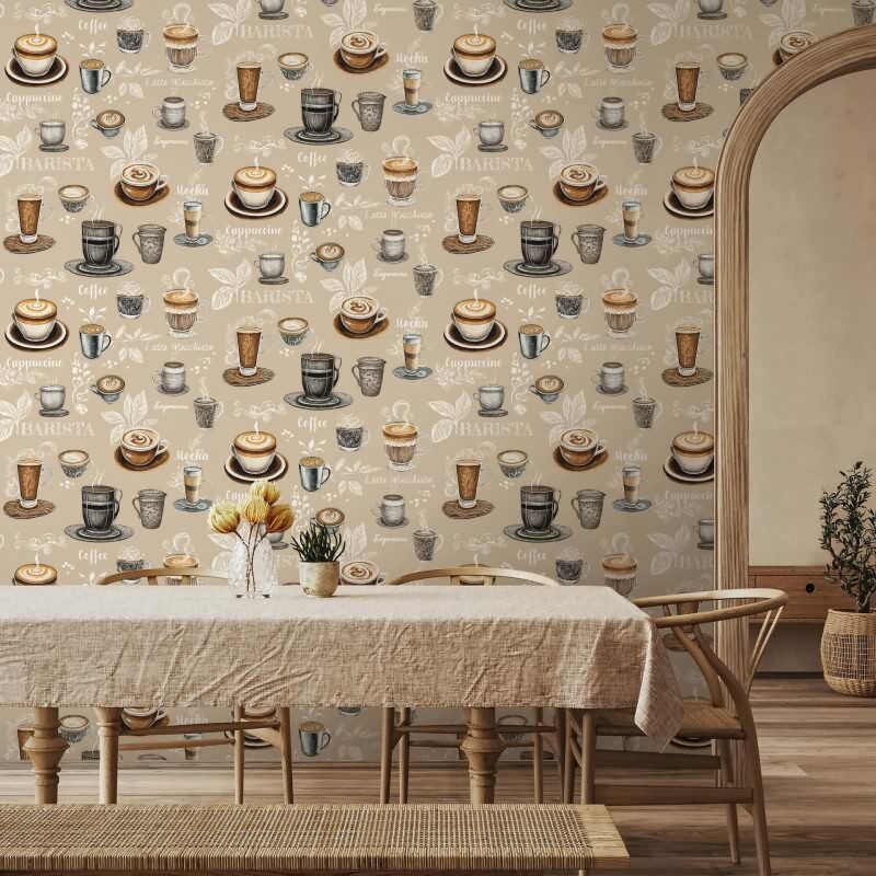 Vliestapete Kaffe, Küchenmotiv Grafisch Modern matt in Beige Novamur (89044)