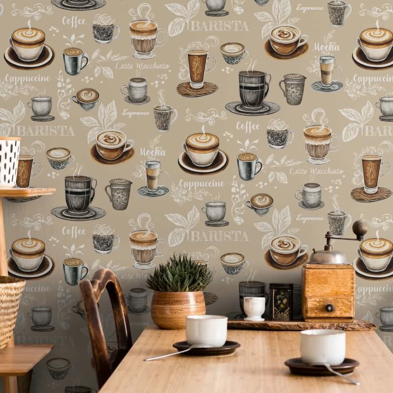 Vliestapete Kaffe, Küchenmotiv Grafisch Modern matt in Beige Novamur (89044)