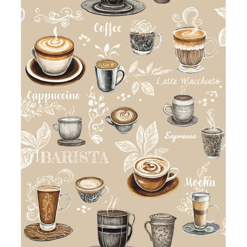 Vliestapete Kaffe, Küchenmotiv Grafisch Modern matt in Beige Novamur (89044)