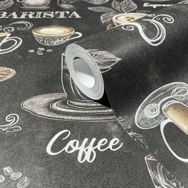 Vliestapete Kaffe, Küchenmotiv Grafisch Modern matt in Schwarz Novamur (89045)