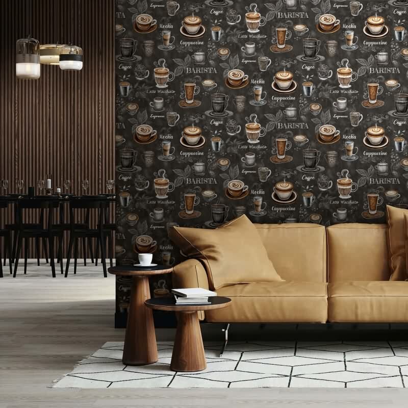 Vliestapete Kaffe, Küchenmotiv Grafisch Modern matt in Schwarz Novamur (89045)