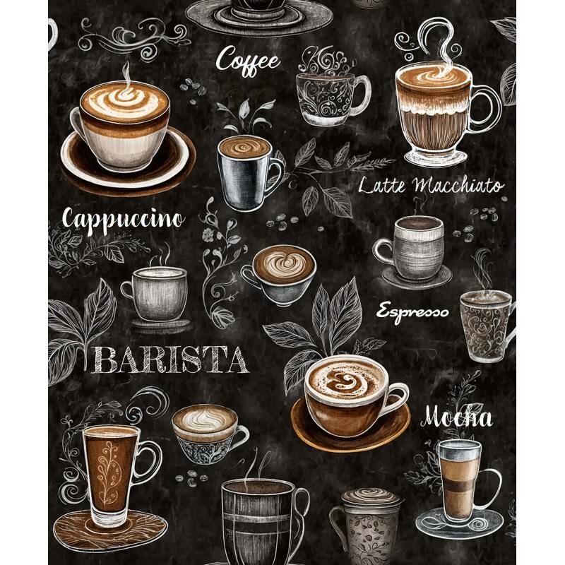 Vliestapete Kaffe, Küchenmotiv Grafisch Modern matt in Schwarz Novamur (89045)