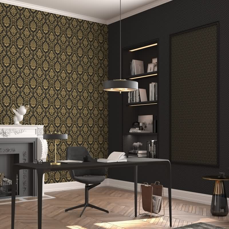 1028815 Tapete Schwarz Anthrazit Gold Barock Ornament Vintage Vinyltapete Erismann