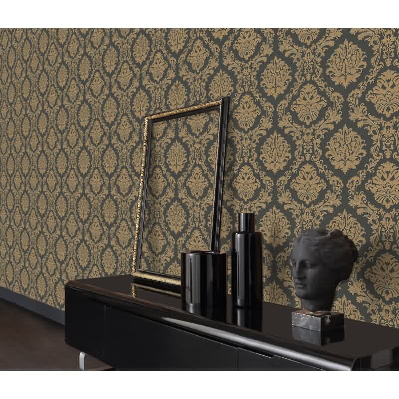 1028815 Tapete Schwarz Anthrazit Gold Barock Ornament Vintage Vinyltapete Erismann