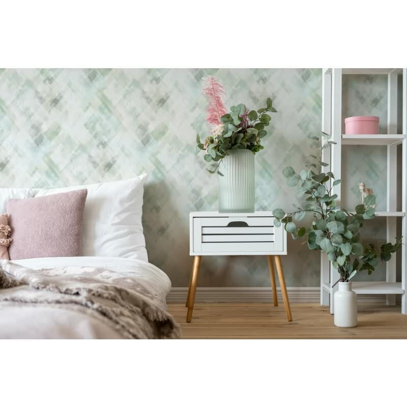 Vliestapete Streifen Grafisch Geometrisch matt in Grün für Wohnzimmer, Schlafzimmer, Büro (88907)