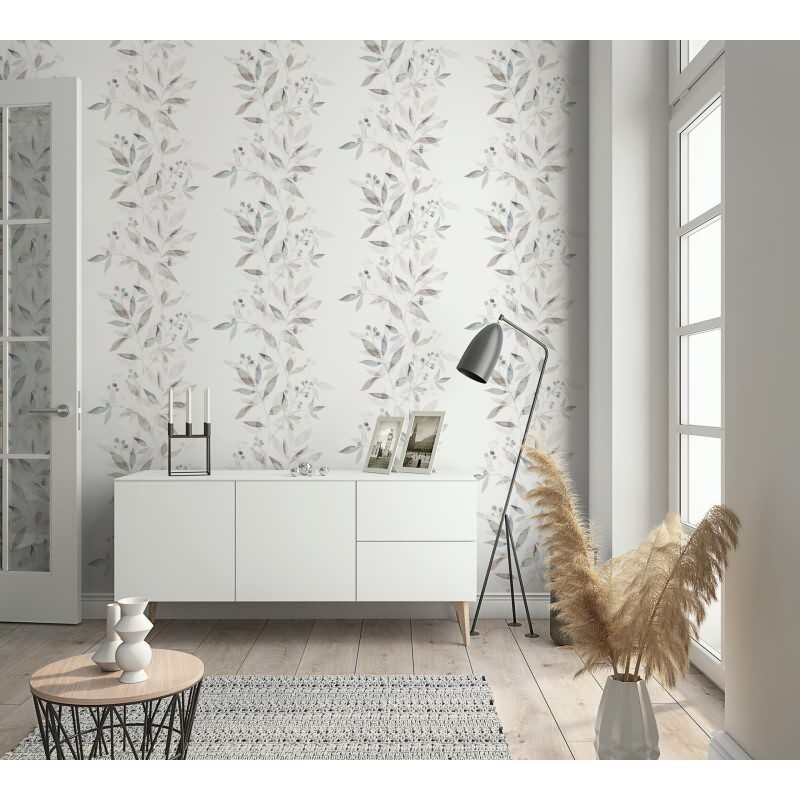 Vliestapete Blätter Floral Natur matt in Weiß für Wohnzimmer, Schlafzimmer, Küche (88912)