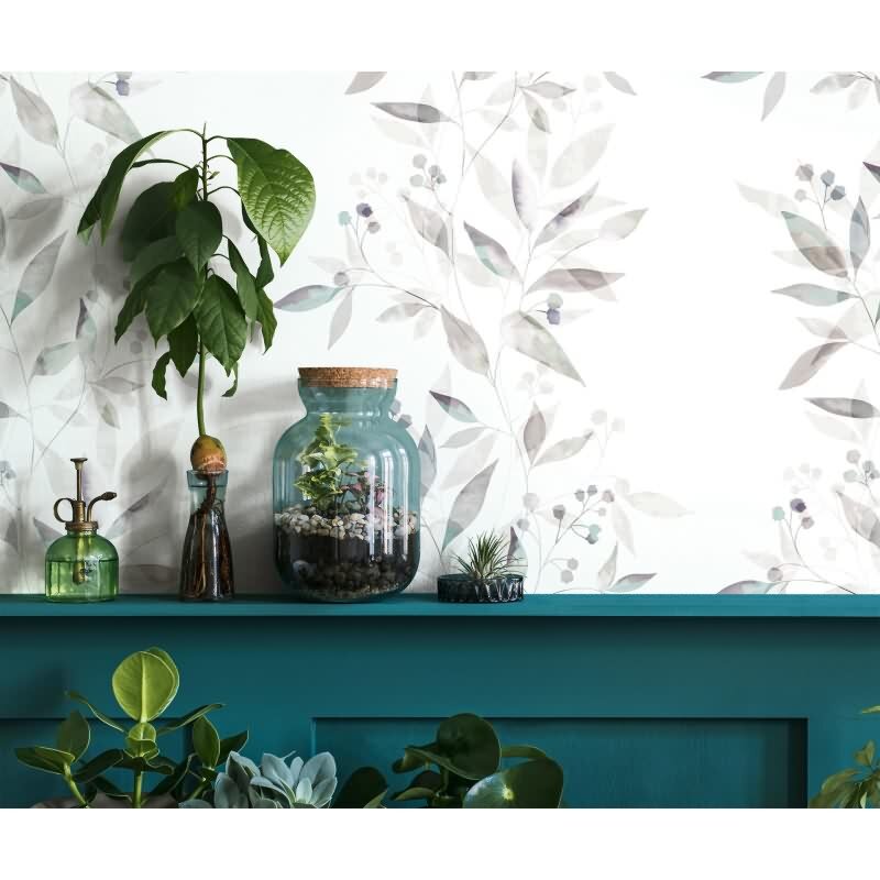 Vliestapete Blätter Floral Natur matt in Weiß für Wohnzimmer, Schlafzimmer, Küche (88912)