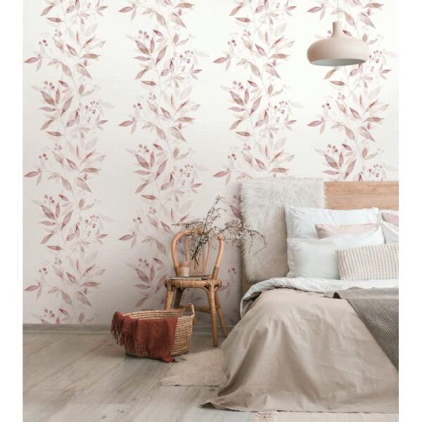 Vliestapete Blätter Floral Natur matt in Weiß für Wohnzimmer, Schlafzimmer, Küche (88913)